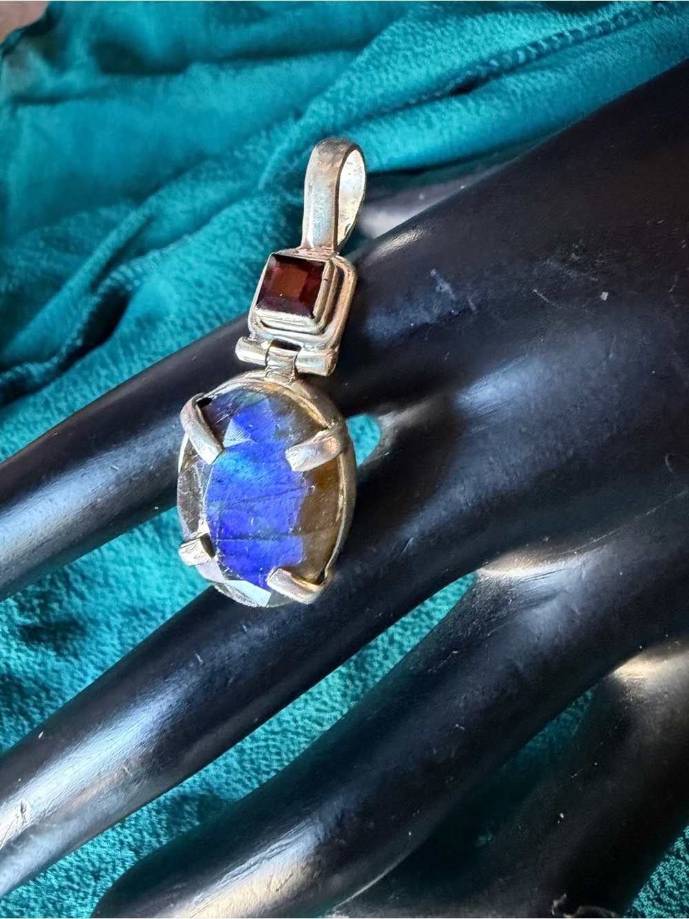 Blue Labradorite and Red Garnet 925 Sterling Silver Pendant